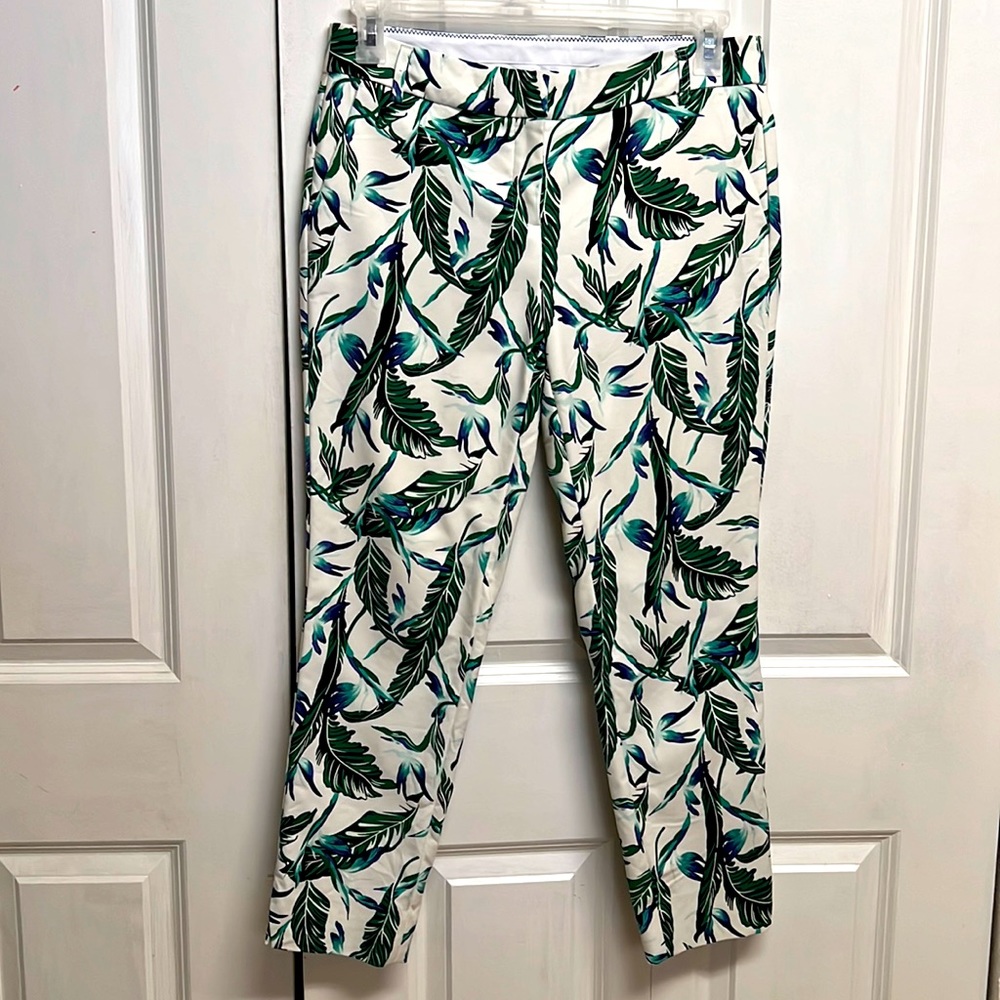 Kenar White Multi Color Mid Rise Pocket Cotton Stretch Crop Pants Size 8